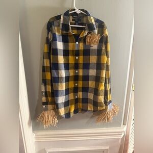 GAP Kids Plaid Handmade Scarecrow Costume Shirt - Blue, Yellow, Black
